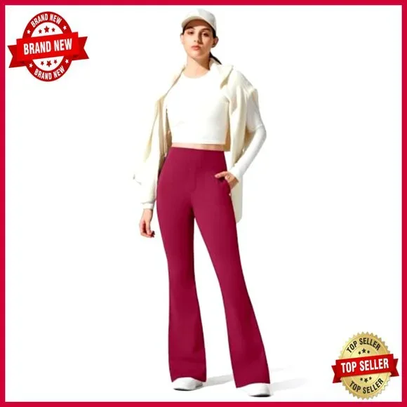 Fleece Lined Flare Yoga Pants High Waist Thermal Leggings with Pockets - Picture 4 of 6